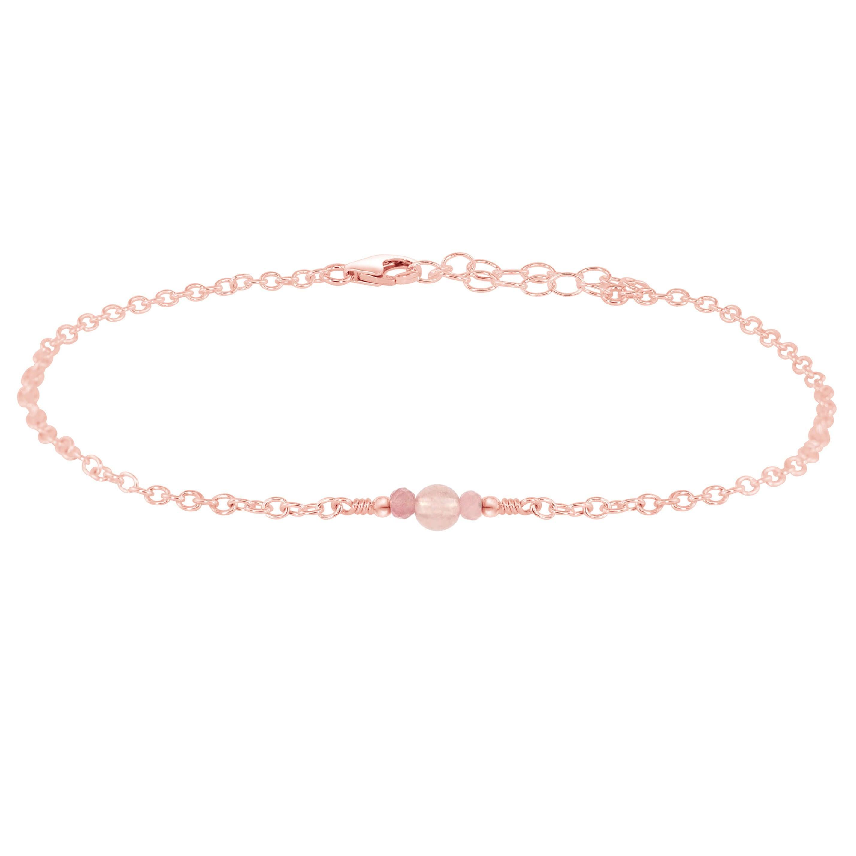 Dainty Rose Quartz Gemstone Anklet - Dainty Rose Quartz Gemstone Anklet - 14k Rose Gold Fill - Luna Tide Handmade Crystal Jewellery