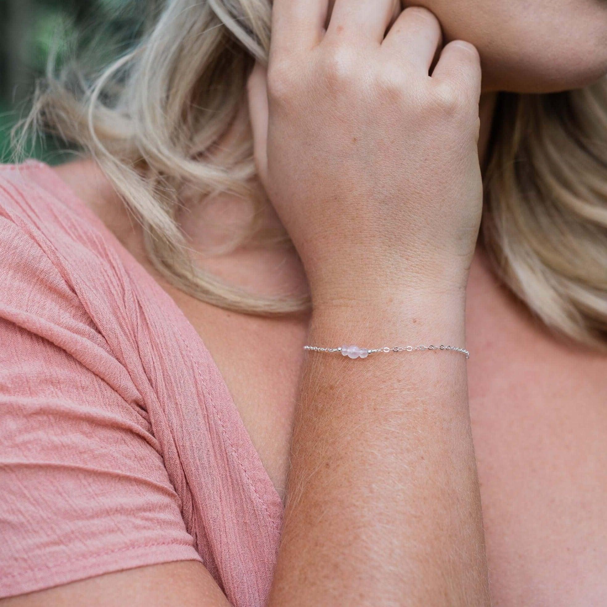 Dainty Rose Quartz Gemstone Bracelet - Dainty Rose Quartz Gemstone Bracelet - Sterling Silver - Luna Tide Handmade Crystal Jewellery