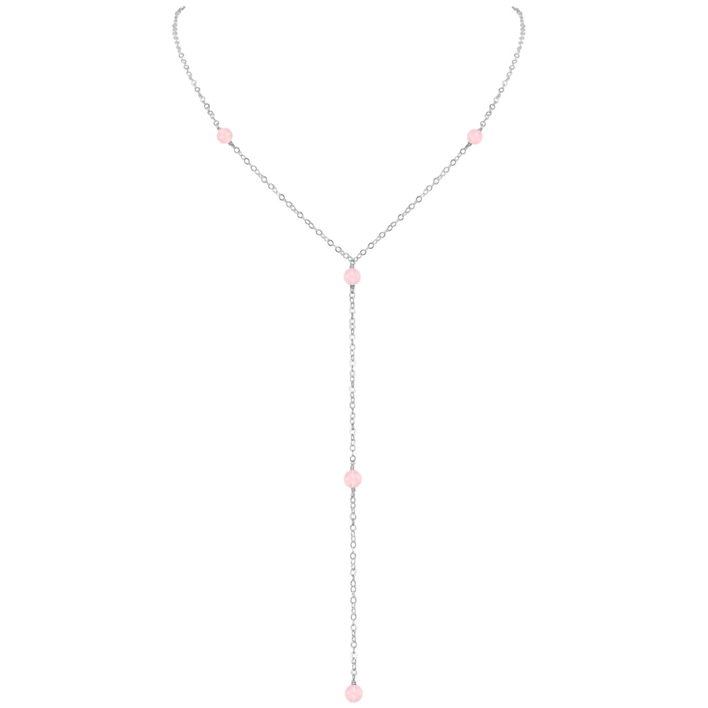 Dainty Rose Quartz Lariat Necklace - Dainty Rose Quartz Lariat Necklace - Sterling Silver - Luna Tide Handmade Crystal Jewellery