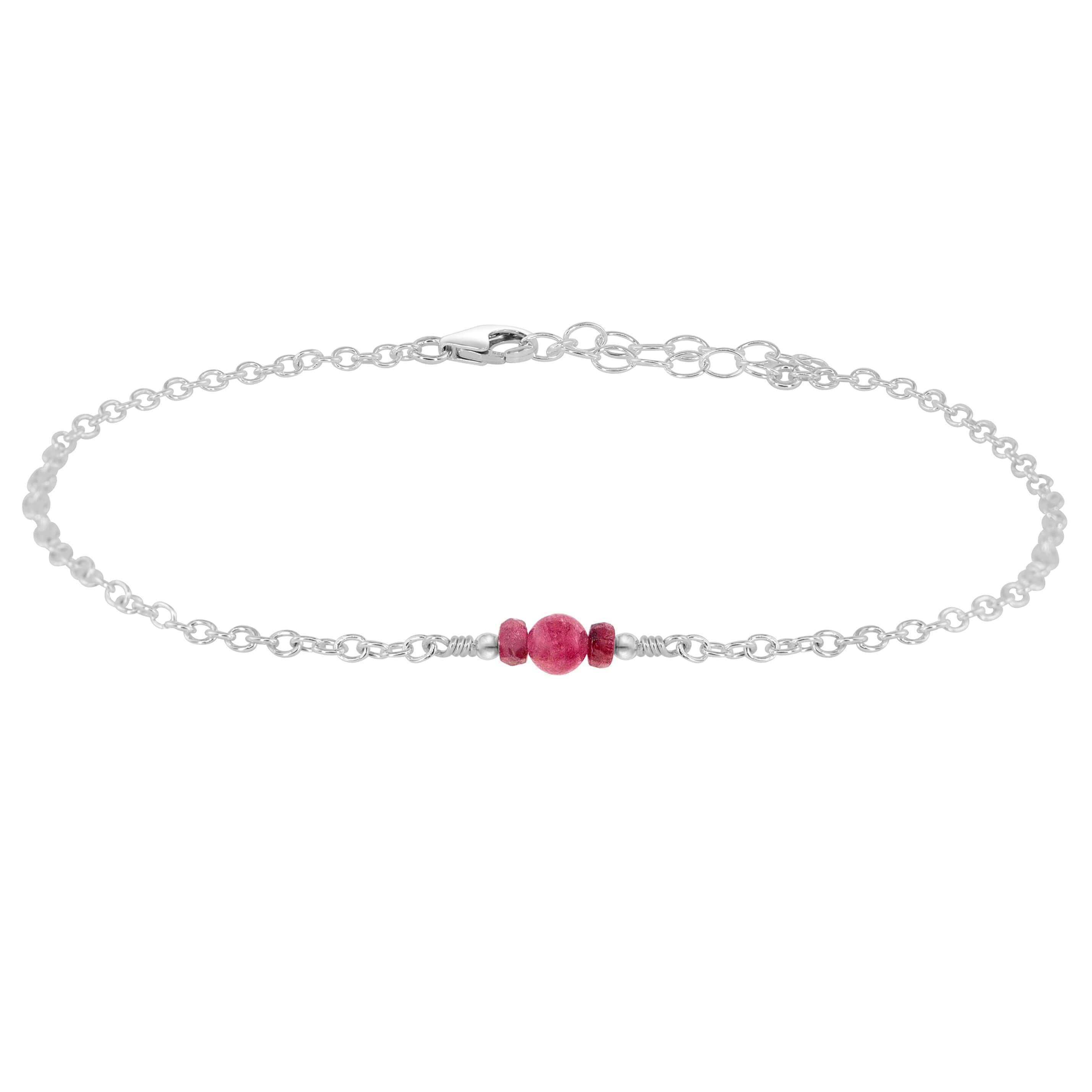 Dainty Ruby Gemstone Anklet - Dainty Ruby Gemstone Anklet - Sterling Silver - Luna Tide Handmade Crystal Jewellery