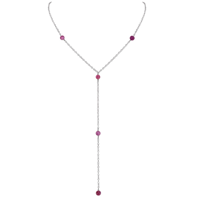 Dainty Y Necklace - Ruby - Stainless Steel - Luna Tide Handmade Jewellery