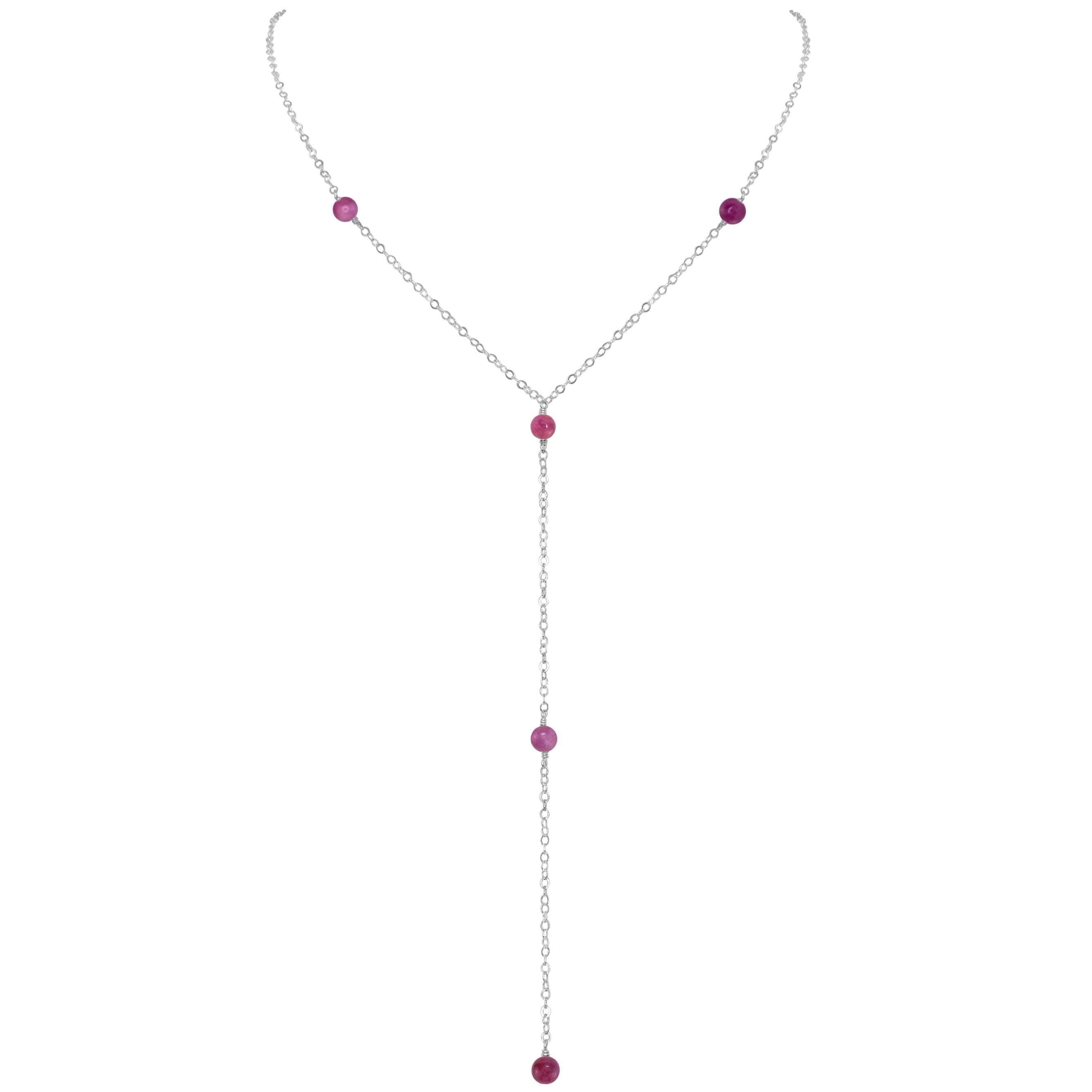Dainty Ruby Lariat Necklace - Dainty Ruby Lariat Necklace - Sterling Silver - Luna Tide Handmade Crystal Jewellery