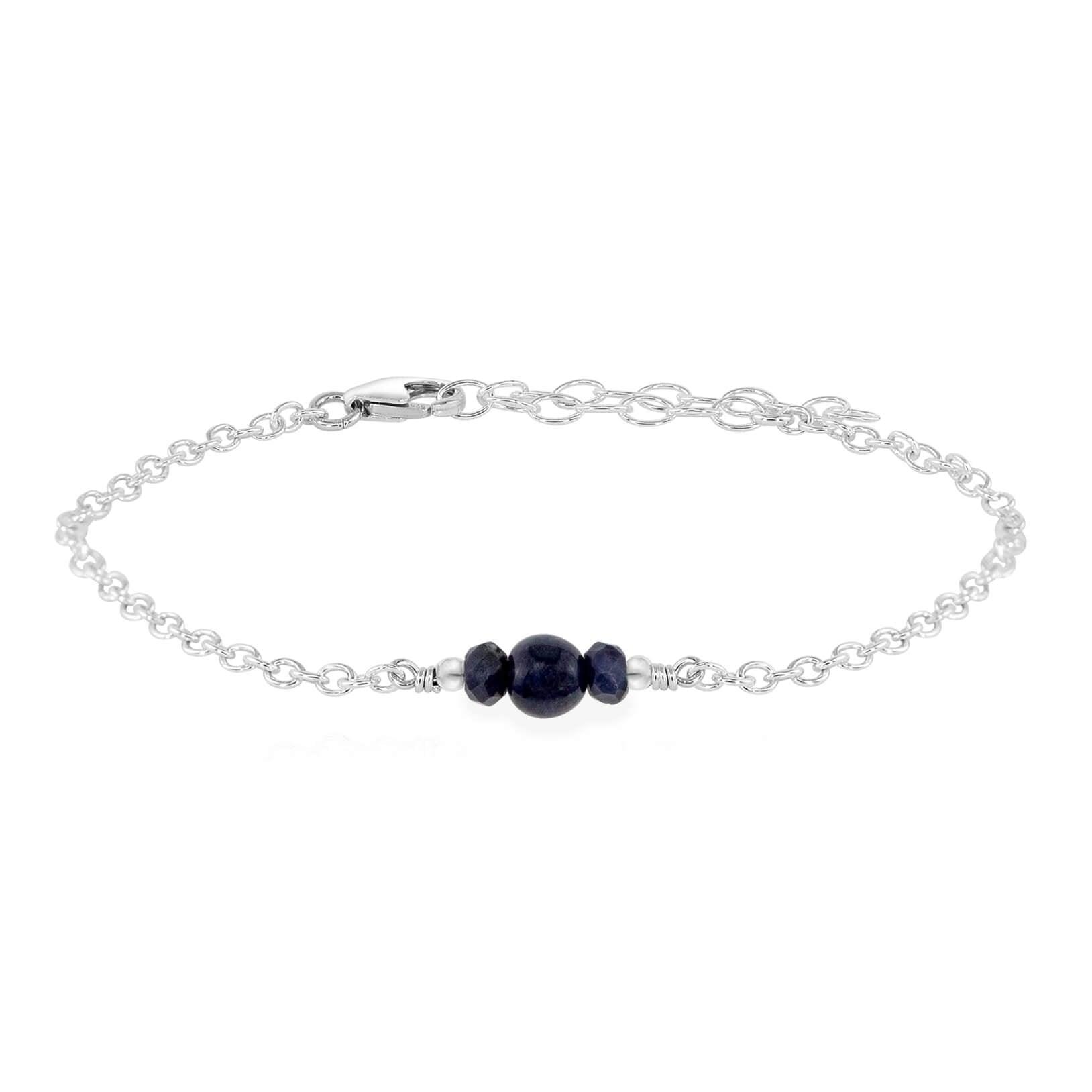 Sapphire Bracelet Silver 925 Bracelet Sapphire newest Beaded Bracelet Genuine Blue Sapphire Dainty Bracelet Delicate Bracelet•Tiny silver beads