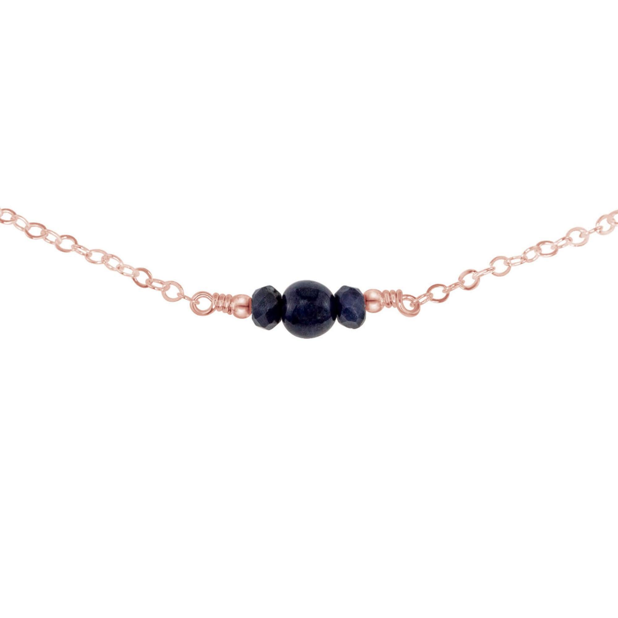 Dainty Sapphire Gemstone Choker Necklace - Dainty Sapphire Gemstone Choker Necklace - 14k Rose Gold Fill - Luna Tide Handmade Crystal Jewellery