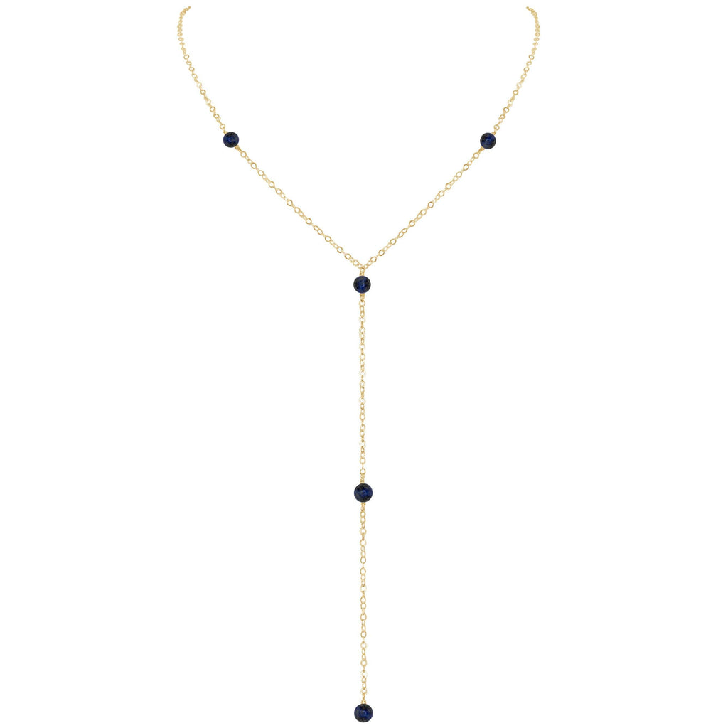 Dainty Sapphire Lariat Necklace - Dainty Sapphire Lariat Necklace - 14k Gold Fill - Luna Tide Handmade Crystal Jewellery