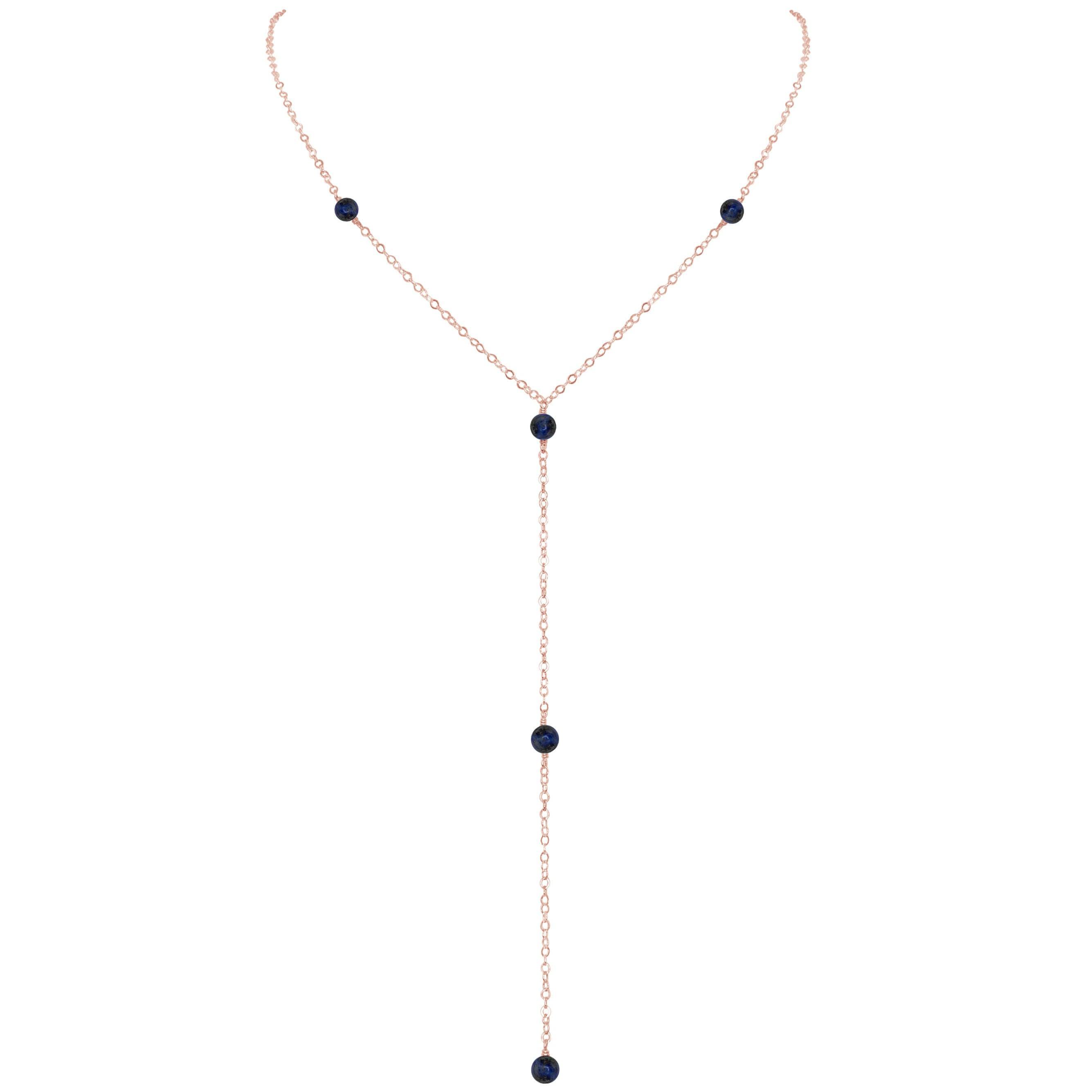 Dainty Sapphire Lariat Necklace - Dainty Sapphire Lariat Necklace - 14k Rose Gold Fill - Luna Tide Handmade Crystal Jewellery