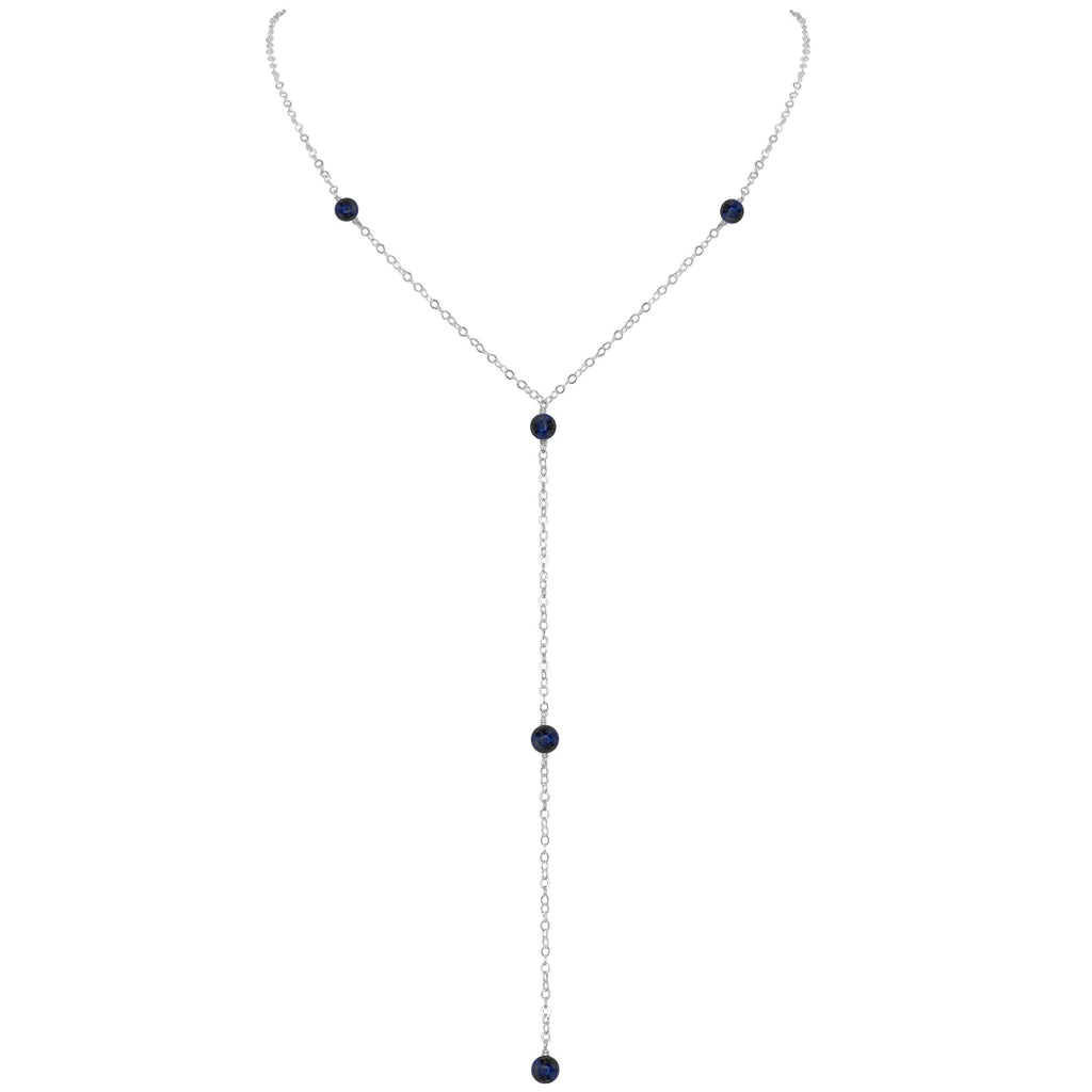 Dainty Sapphire Lariat Necklace - Dainty Sapphire Lariat Necklace - Sterling Silver - Luna Tide Handmade Crystal Jewellery