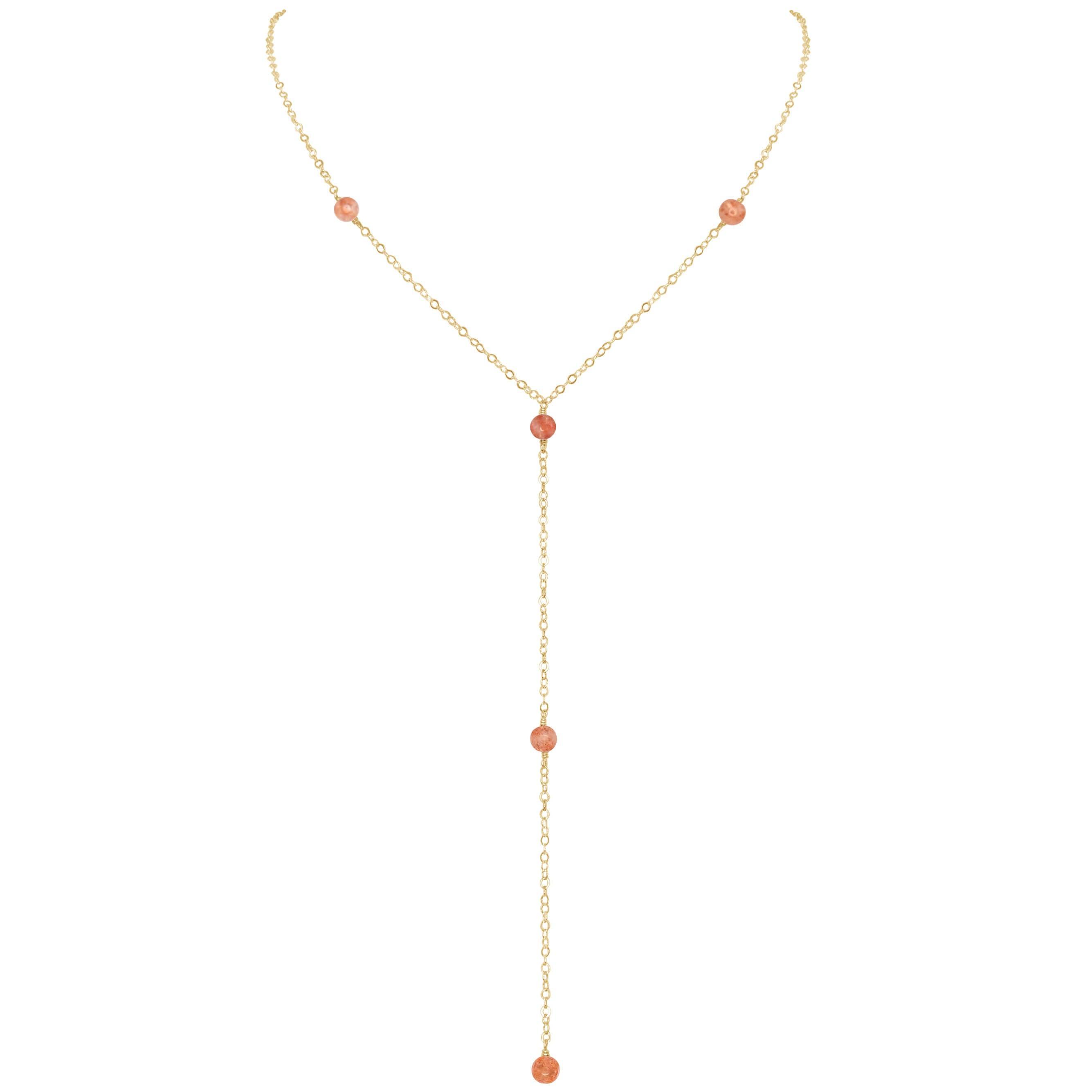 Dainty Sunstone Lariat Necklace - Dainty Sunstone Lariat Necklace - 14k Gold Fill - Luna Tide Handmade Crystal Jewellery