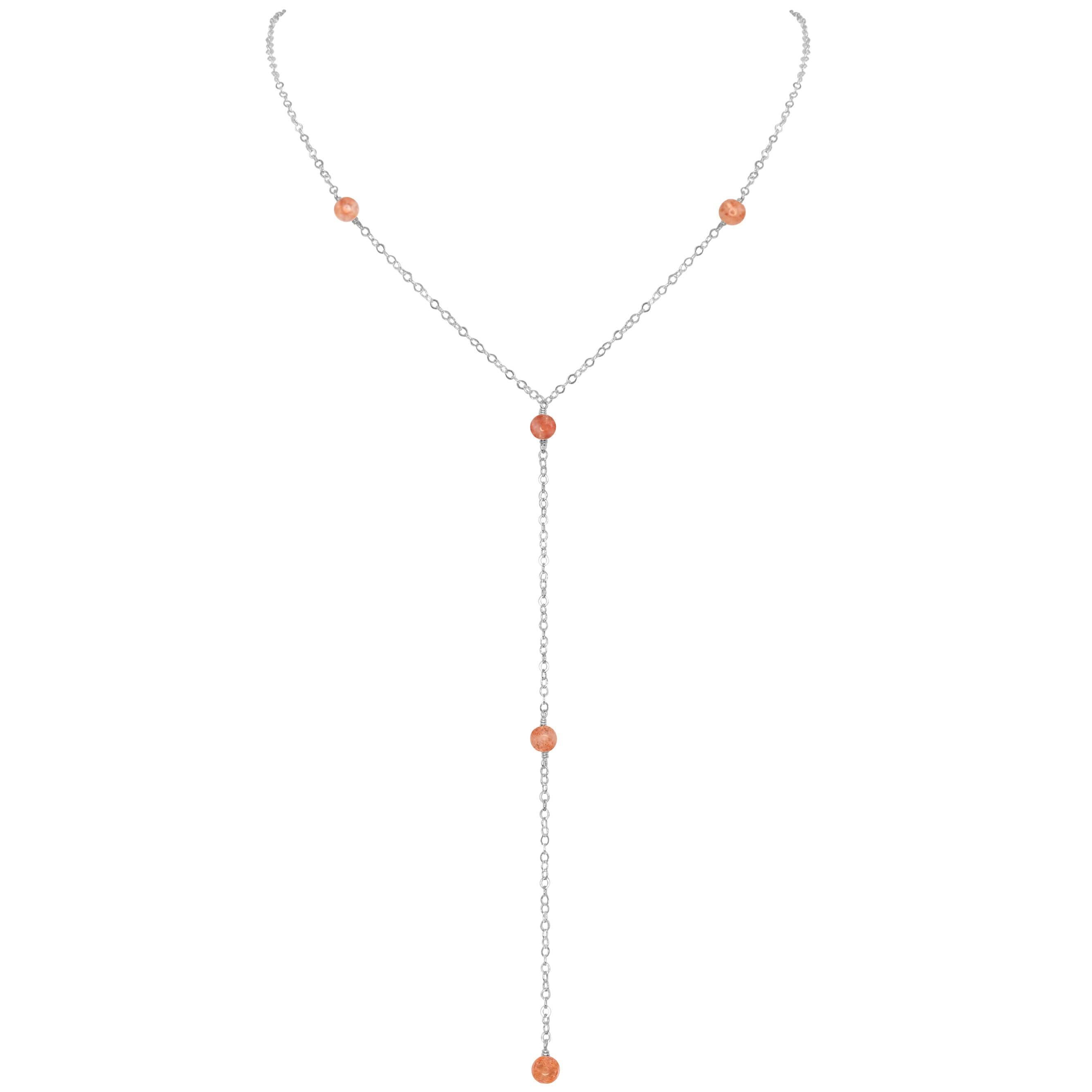 Dainty Sunstone Lariat Necklace - Dainty Sunstone Lariat Necklace - Sterling Silver - Luna Tide Handmade Crystal Jewellery