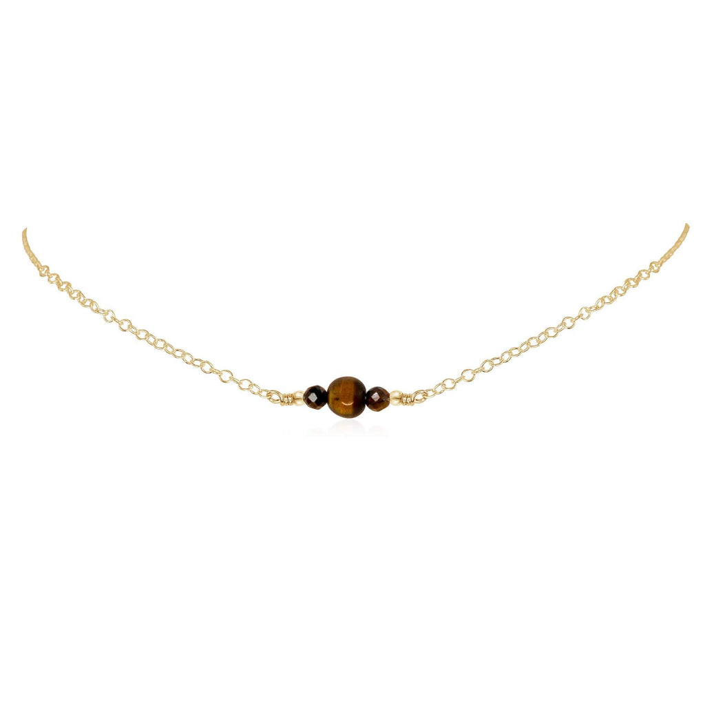 Dainty Tiger's Eye Gemstone Choker Necklace - Dainty Tiger's Eye Gemstone Choker Necklace - 14k Gold Fill - Luna Tide Handmade Crystal Jewellery