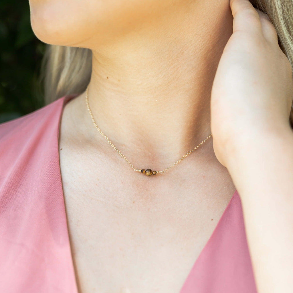Dainty Tiger's Eye Gemstone Choker Necklace - Dainty Tiger's Eye Gemstone Choker Necklace - 14k Gold Fill - Luna Tide Handmade Crystal Jewellery