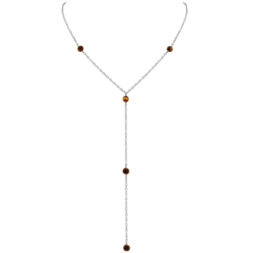 Dainty Tiger's Eye Gemstone Lariat Necklace - Dainty Tiger's Eye Gemstone Lariat Necklace - Stainless Steel - Luna Tide Handmade Crystal Jewellery
