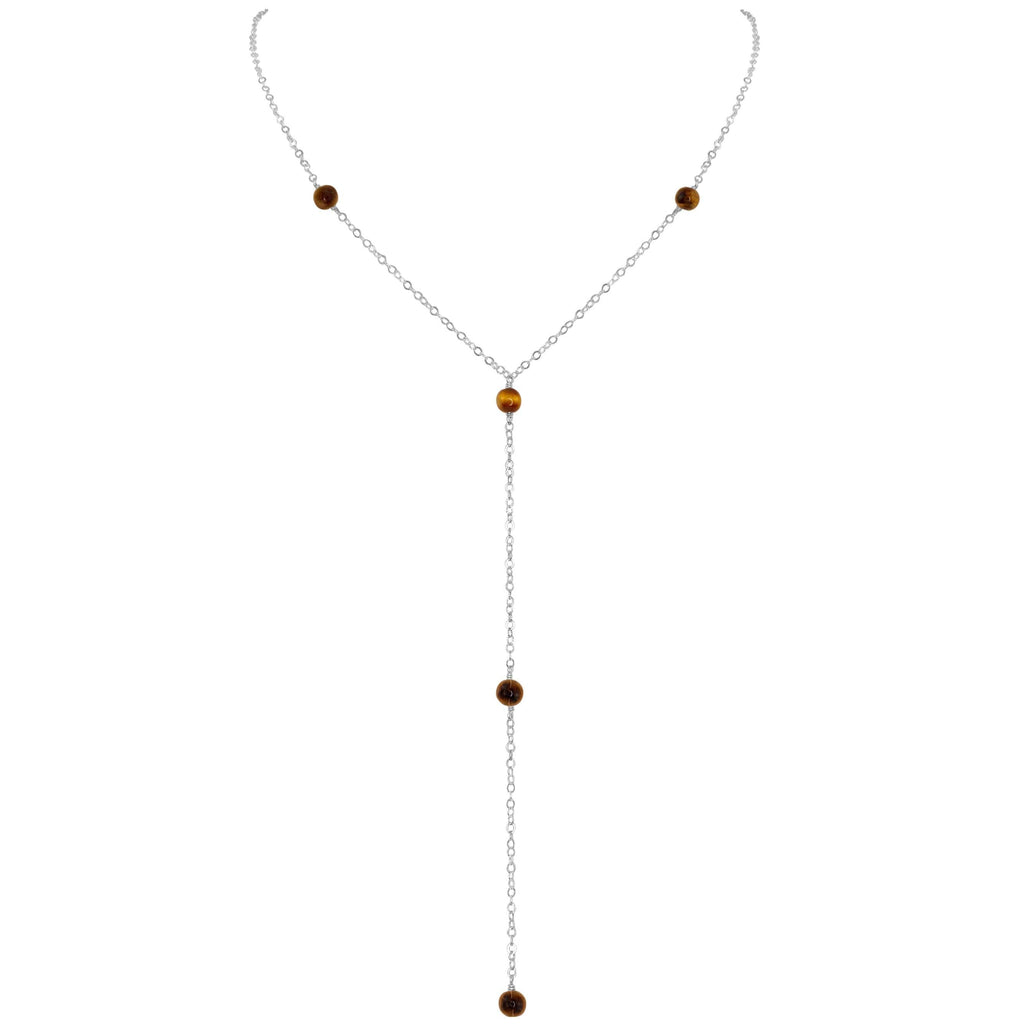 Dainty Tiger's Eye Gemstone Lariat Necklace - Dainty Tiger's Eye Gemstone Lariat Necklace - Sterling Silver - Luna Tide Handmade Crystal Jewellery