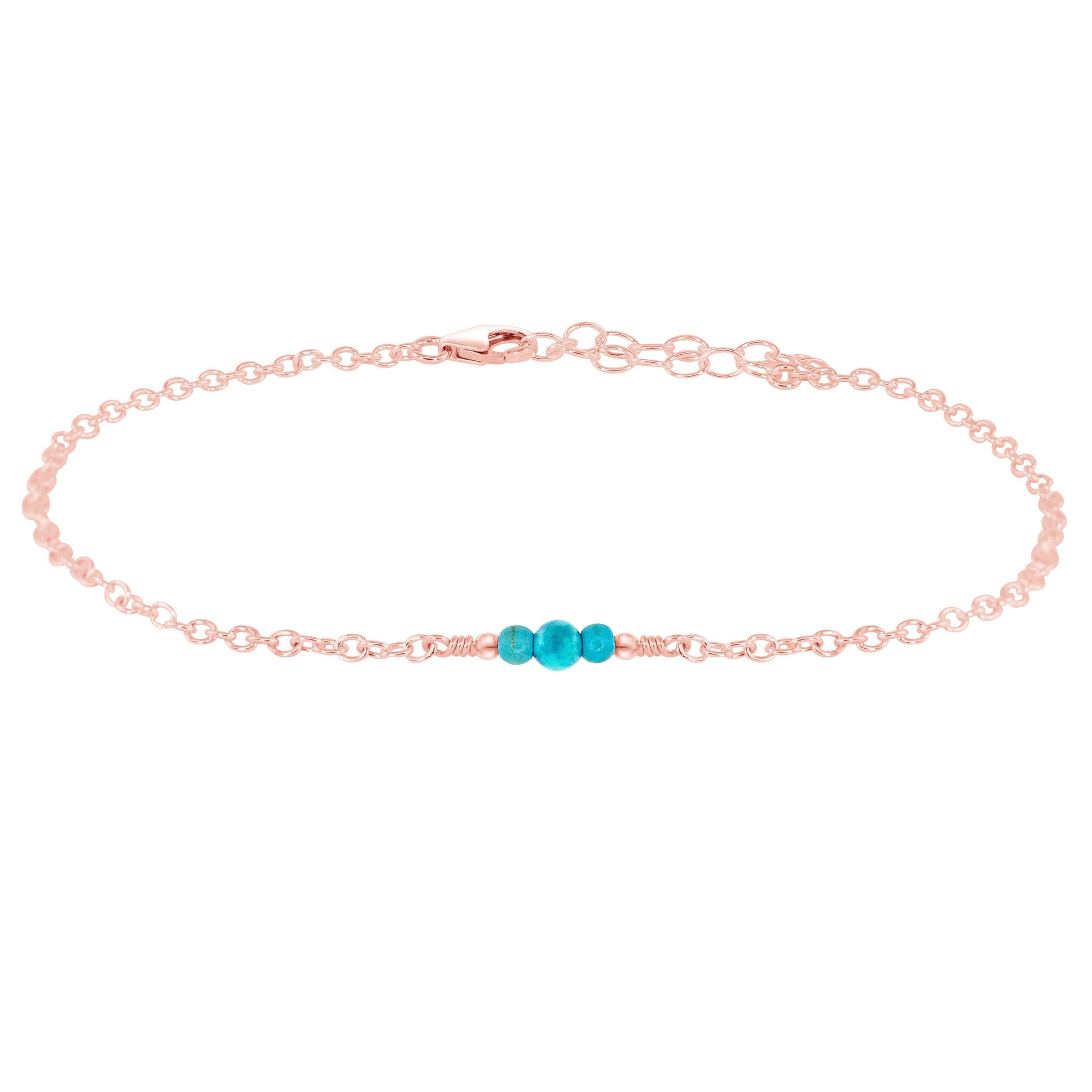 Dainty Turquoise Gemstone Anklet - Dainty Turquoise Gemstone Anklet - 14k Rose Gold Fill - Luna Tide Handmade Crystal Jewellery