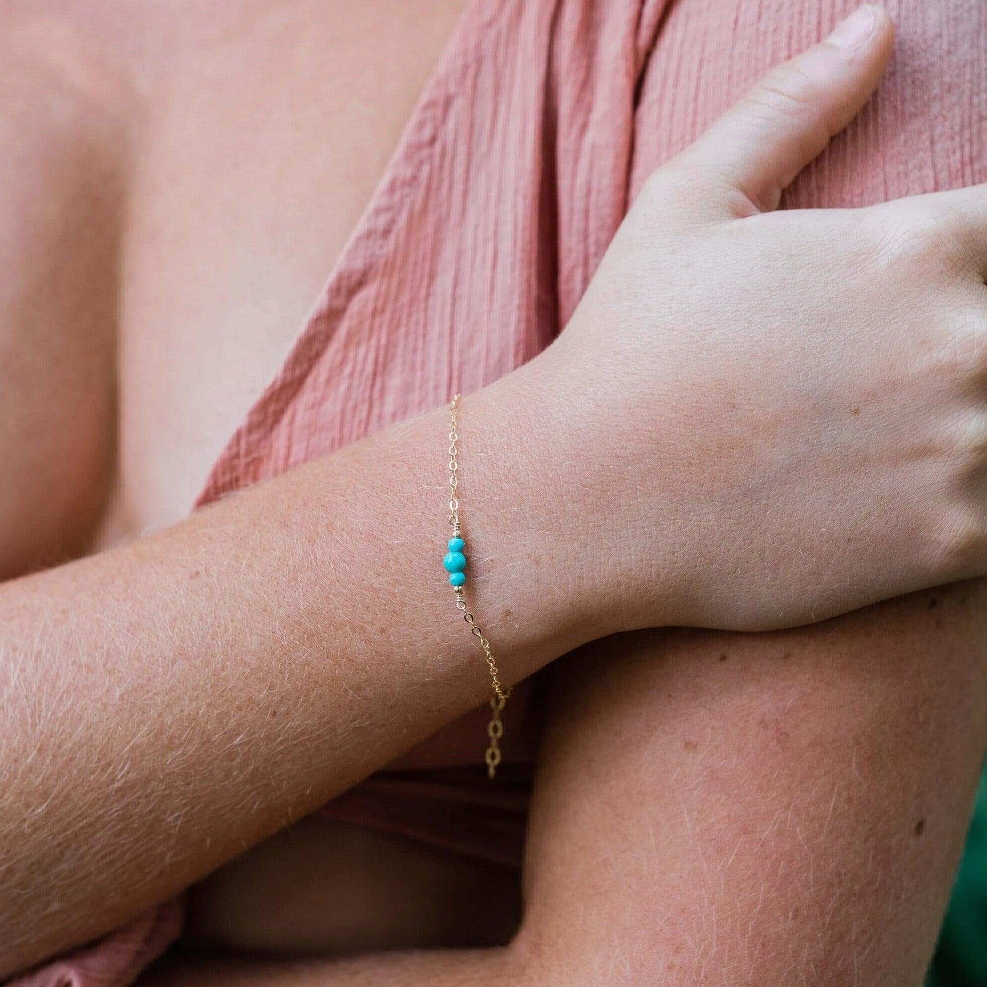 Dainty Turquoise Gemstone Bracelet - Dainty Turquoise Gemstone Bracelet - Sterling Silver - Luna Tide Handmade Crystal Jewellery