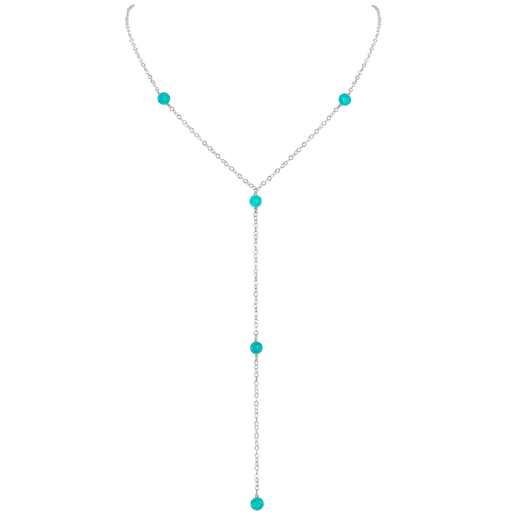 Dainty Turquoise Lariat Necklace - Dainty Turquoise Lariat Necklace - Sterling Silver - Luna Tide Handmade Crystal Jewellery
