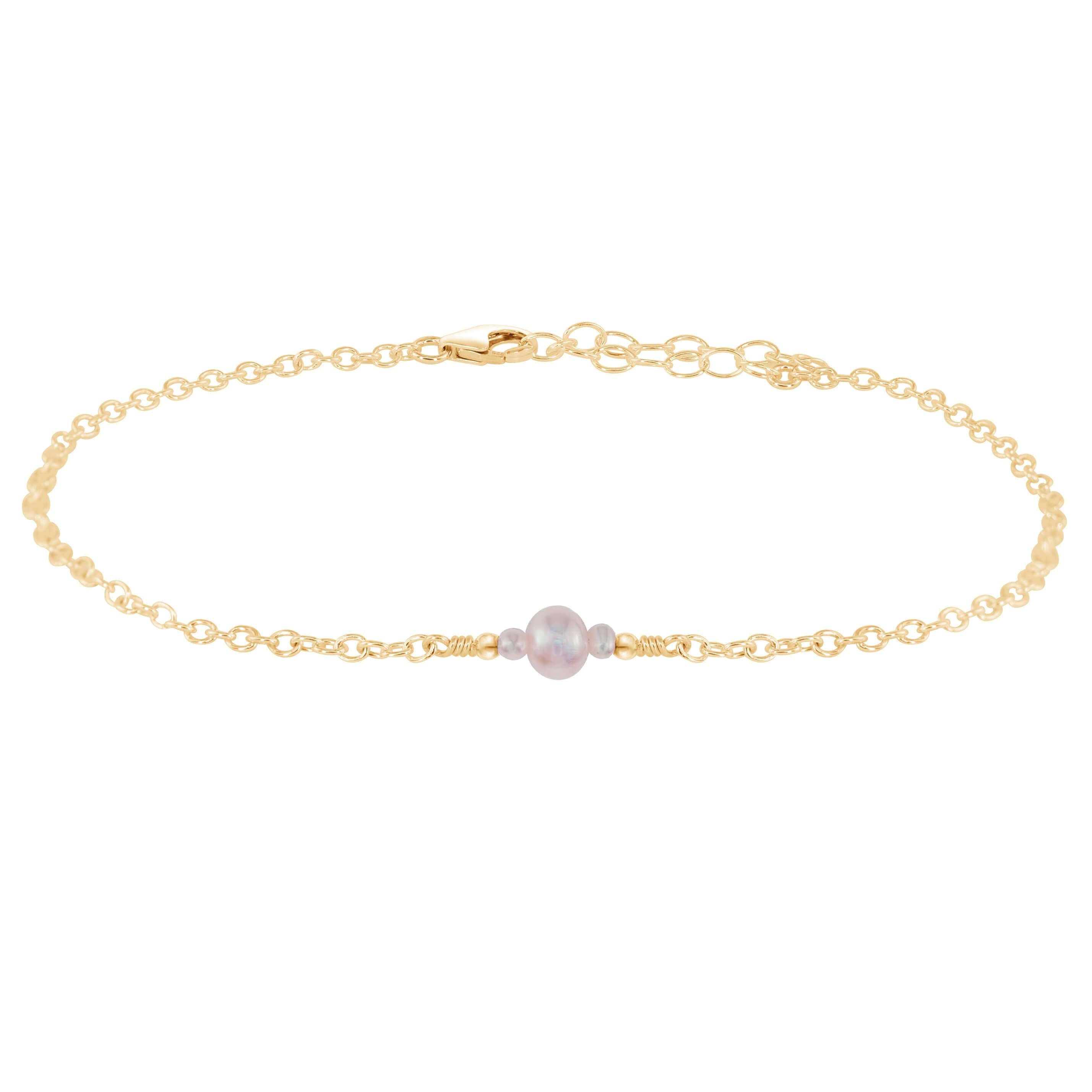 Dainty White Freshwater Pearl Gemstone Anklet - Dainty White Freshwater Pearl Gemstone Anklet - 14k Gold Fill - Luna Tide Handmade Crystal Jewellery
