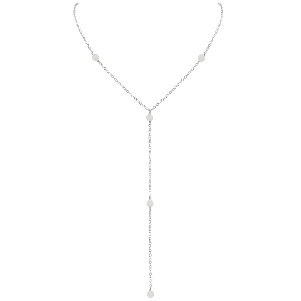 Dainty White Moonstone Gemstone Lariat Necklace - Dainty White Moonstone Gemstone Lariat Necklace - Sterling Silver - Luna Tide Handmade Crystal Jewellery