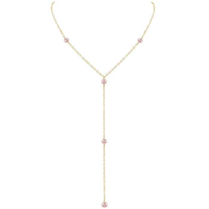Dainty White Pearl Lariat Necklace - Dainty White Pearl Lariat Necklace - 14k Gold Fill - Luna Tide Handmade Crystal Jewellery