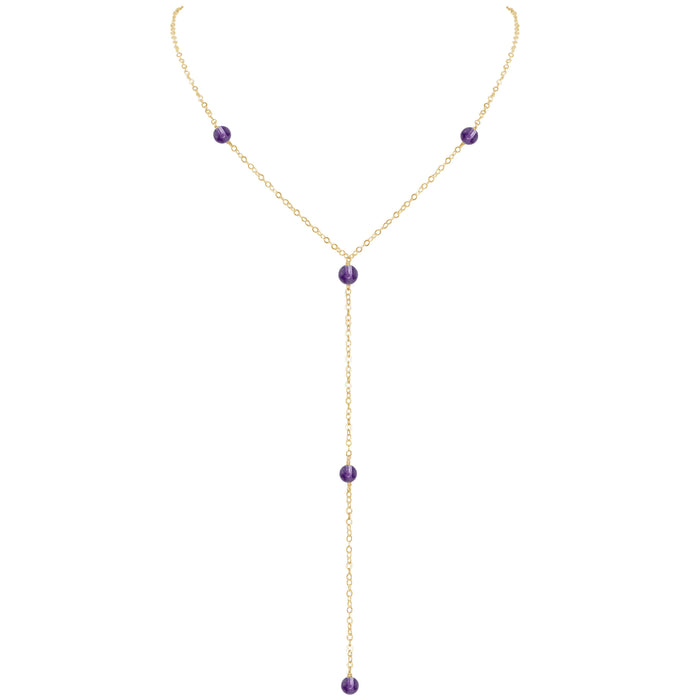 Dainty Y Necklace - Amethyst - 14K Gold Fill - Luna Tide Handmade Jewellery