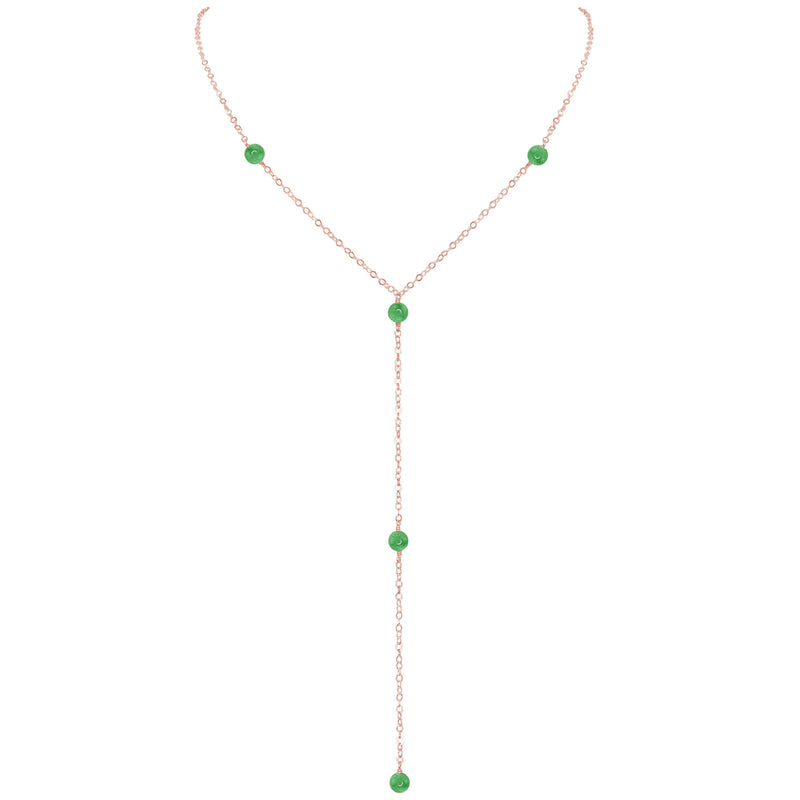 Dainty Y Necklace - Aventurine - 14K Rose Gold Fill - Luna Tide Handmade Jewellery
