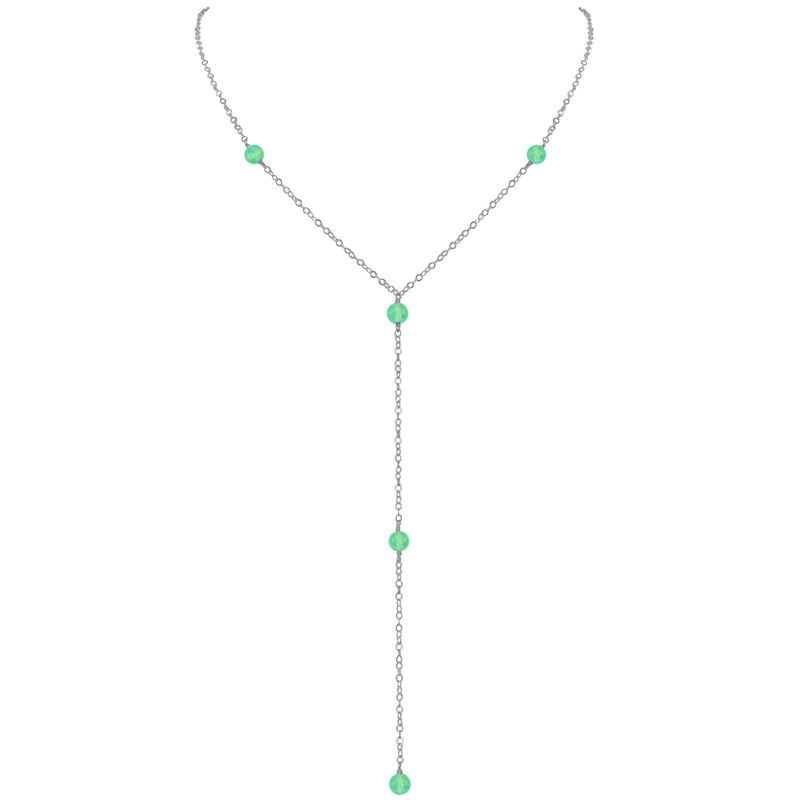 Dainty Y Necklace - Chrysoprase - Stainless Steel - Luna Tide Handmade Jewellery