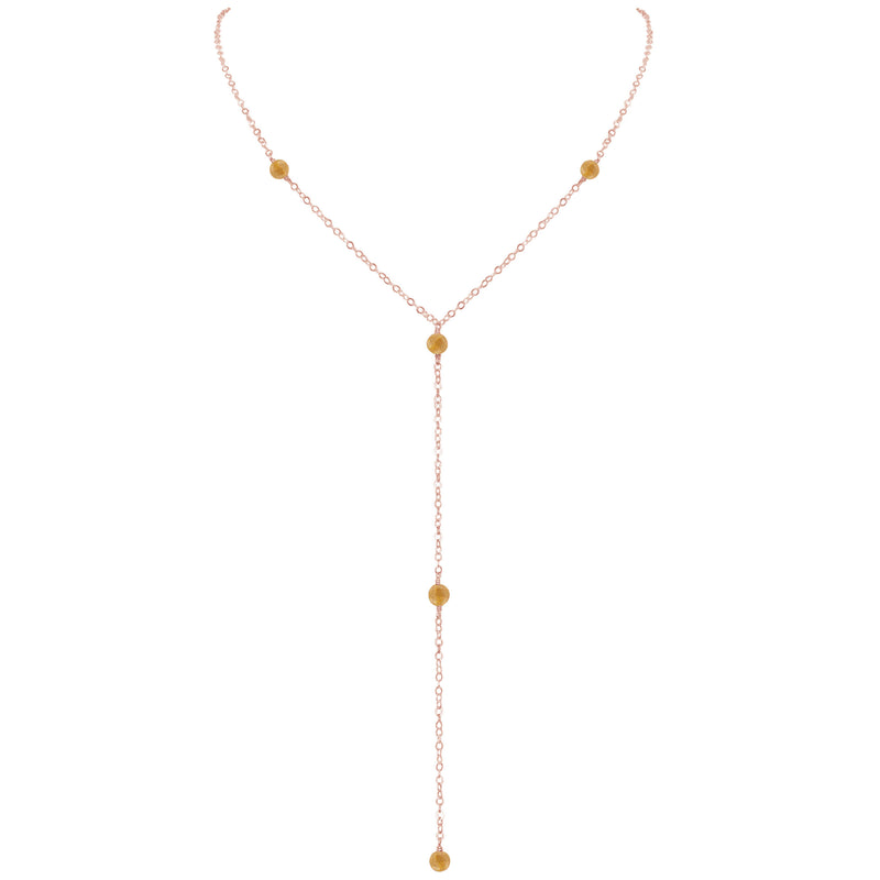 Dainty Y Necklace - Citrine - 14K Rose Gold Fill - Luna Tide Handmade Jewellery
