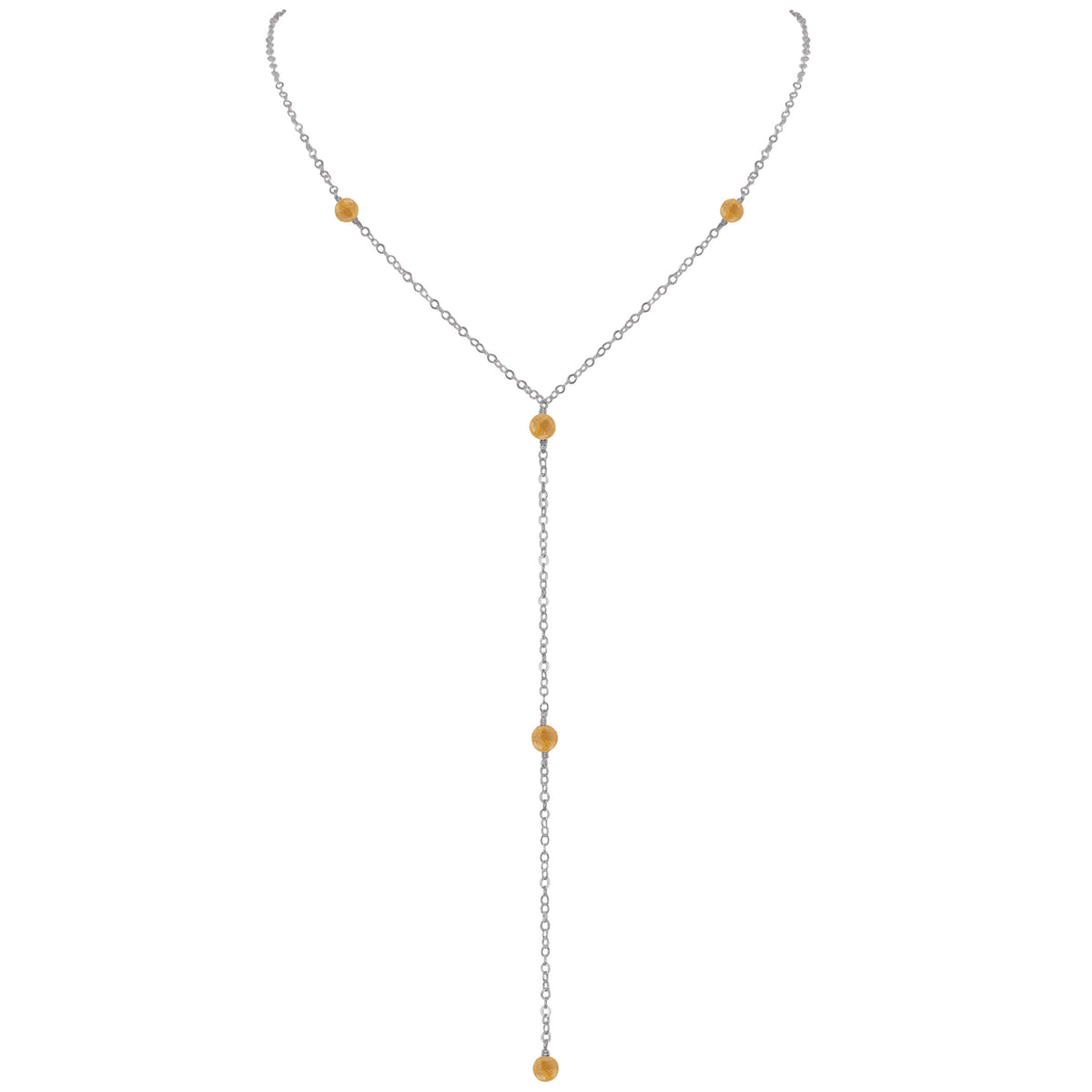 Dainty Y Necklace - Citrine - Stainless Steel - Luna Tide Handmade Jewellery