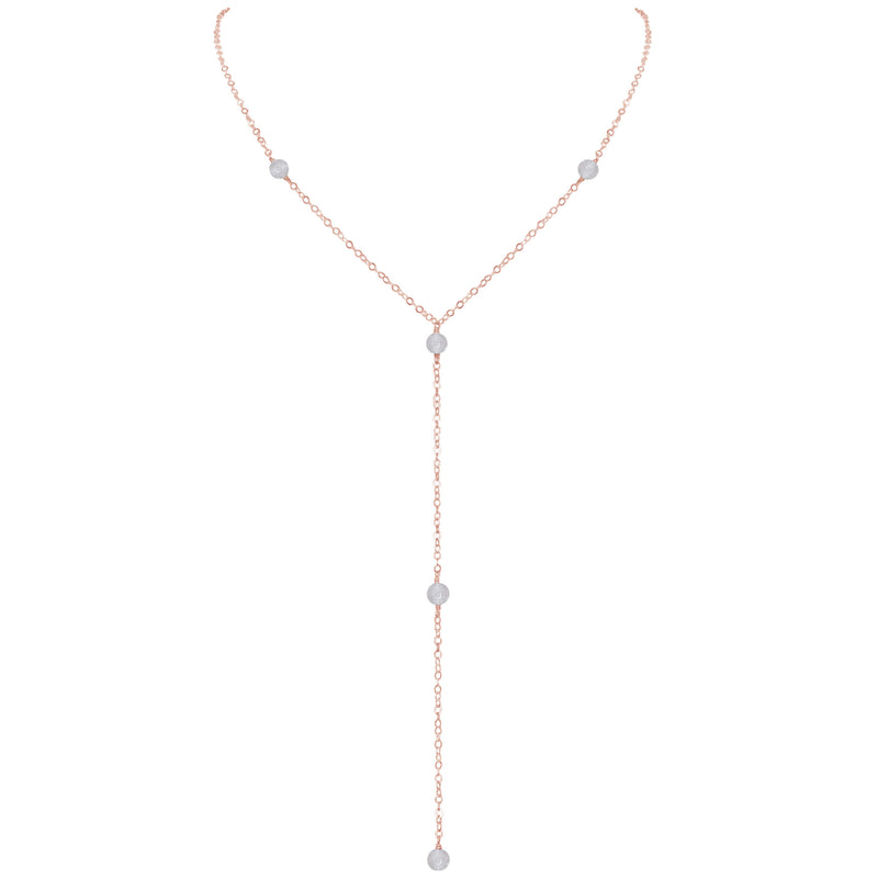 Dainty Y Necklace - Crystal Quartz - 14K Rose Gold Fill - Luna Tide Handmade Jewellery