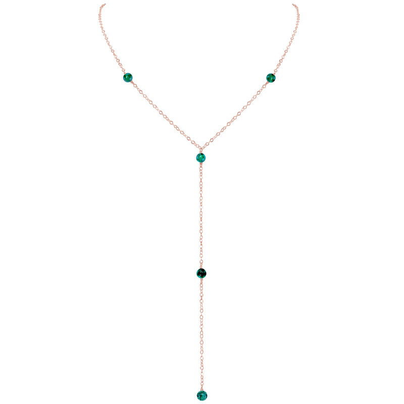 Dainty Y Necklace - Emerald - 14K Rose Gold Fill - Luna Tide Handmade Jewellery