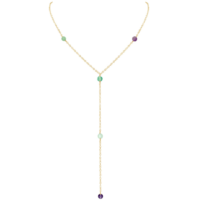 Dainty Y Necklace - Fluorite - 14K Gold Fill - Luna Tide Handmade Jewellery