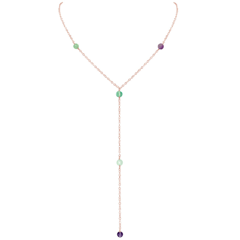 Dainty Y Necklace - Fluorite - 14K Rose Gold Fill - Luna Tide Handmade Jewellery