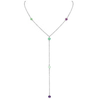 Dainty Y Necklace - Fluorite - Stainless Steel - Luna Tide Handmade Jewellery