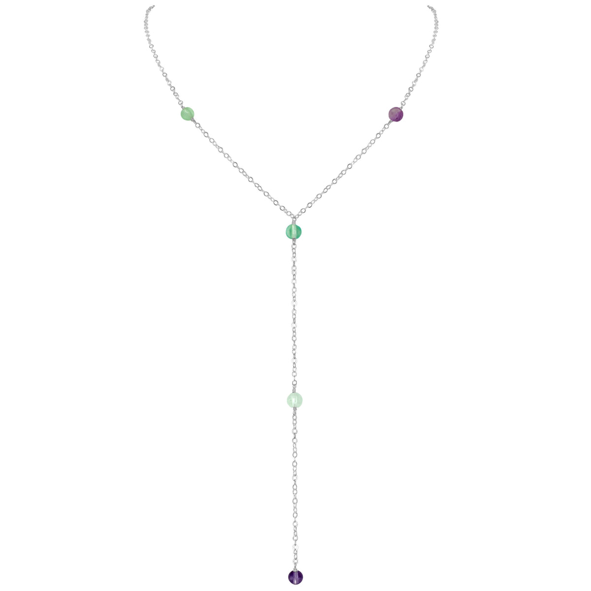 Dainty Y Necklace - Fluorite - Sterling Silver - Luna Tide Handmade Jewellery