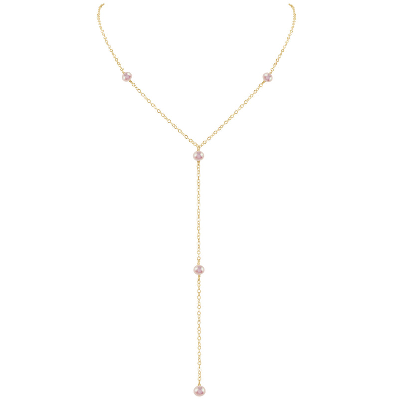 Dainty Y Necklace - Freshwater Pearl - 14K Gold Fill - Luna Tide Handmade Jewellery