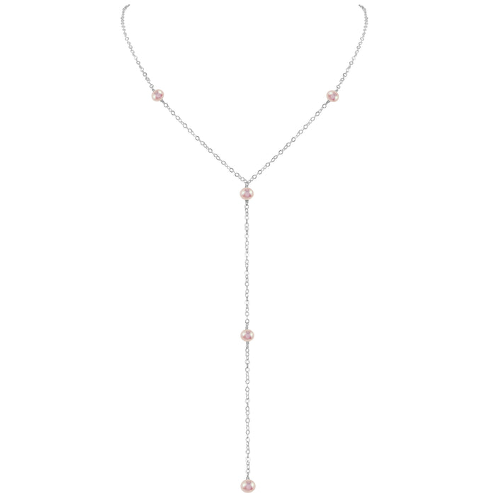 Dainty Y Necklace - Freshwater Pearl - Sterling Silver - Luna Tide Handmade Jewellery