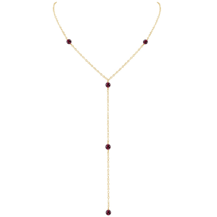 Dainty Y Necklace - Garnet - 14K Gold Fill - Luna Tide Handmade Jewellery