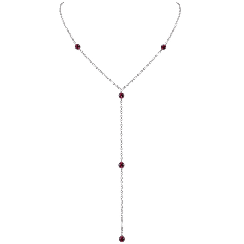 Dainty Y Necklace - Garnet - Stainless Steel - Luna Tide Handmade Jewellery