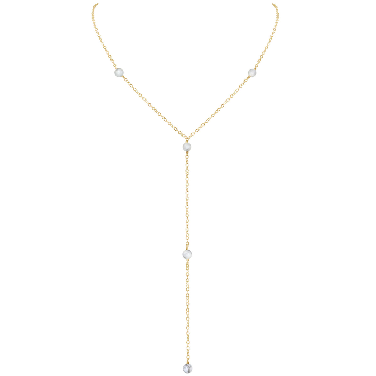 Dainty Y Necklace - Howlite - 14K Gold Fill - Luna Tide Handmade Jewellery
