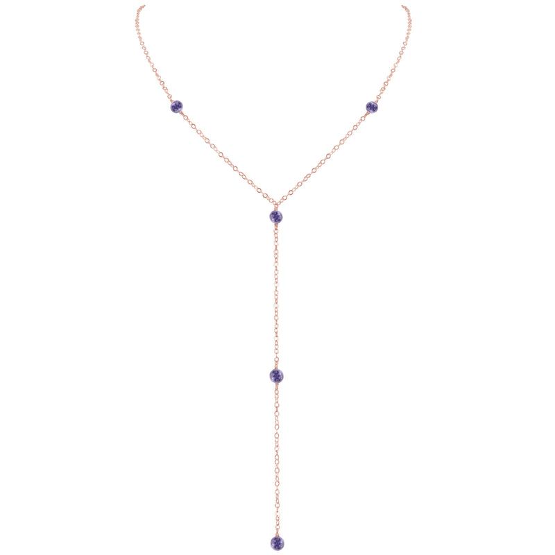 Dainty Y Necklace - Iolite - 14K Rose Gold Fill - Luna Tide Handmade Jewellery