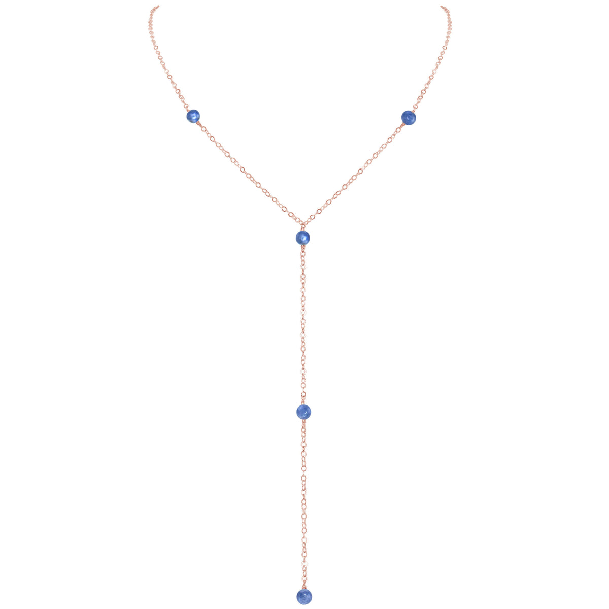 Dainty Y Necklace - Kyanite - 14K Rose Gold Fill - Luna Tide Handmade Jewellery
