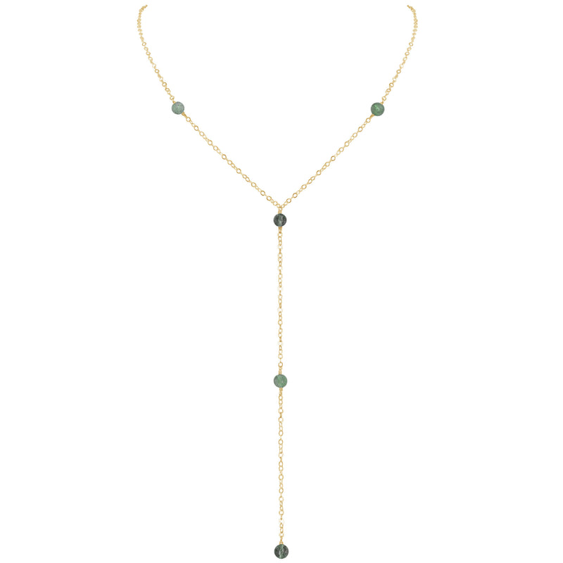 Dainty Y Necklace - Labradorite - 14K Gold Fill - Luna Tide Handmade Jewellery