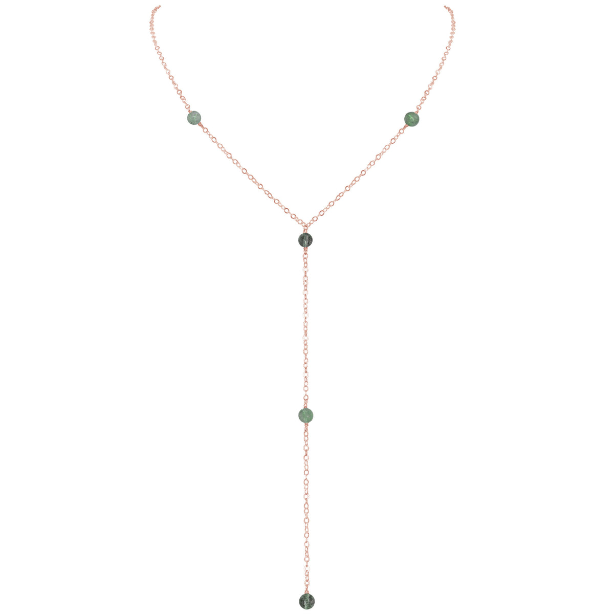 Dainty Y Necklace - Labradorite - 14K Rose Gold Fill - Luna Tide Handmade Jewellery