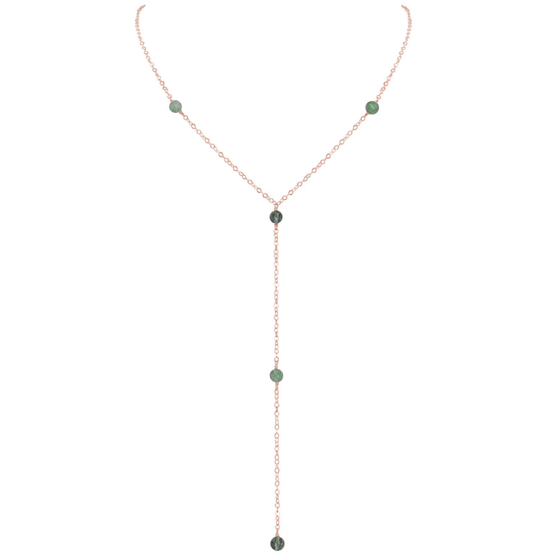Dainty Y Necklace - Labradorite - 14K Rose Gold Fill - Luna Tide Handmade Jewellery