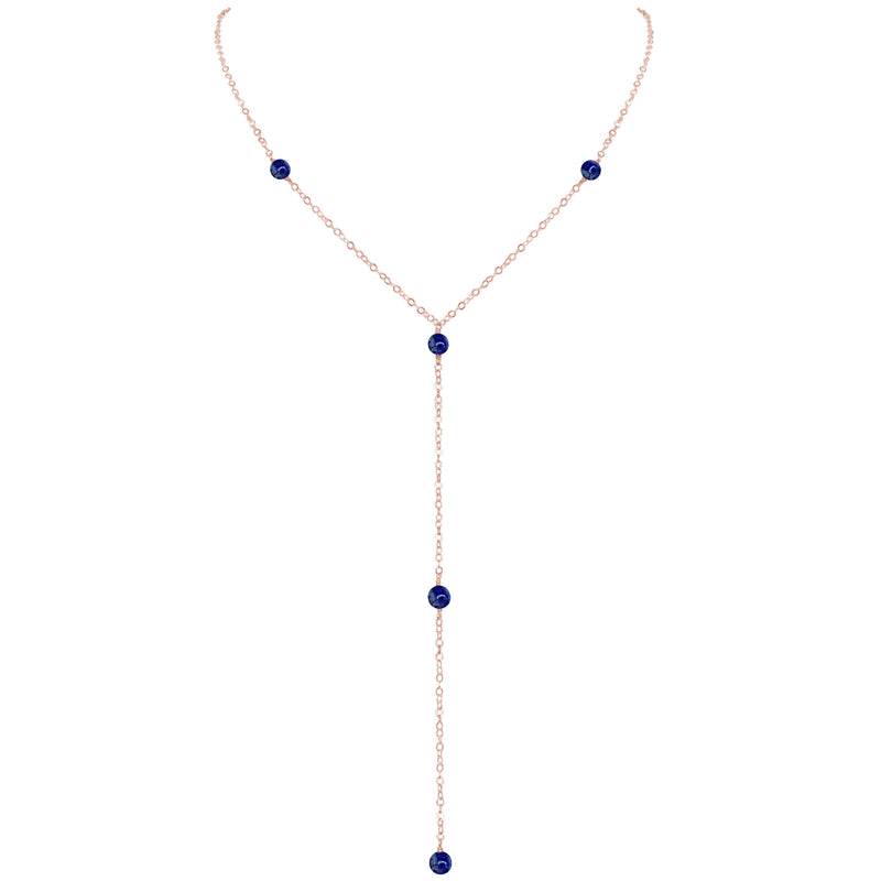 Dainty Y Necklace - Lapis Lazuli - 14K Rose Gold Fill - Luna Tide Handmade Jewellery