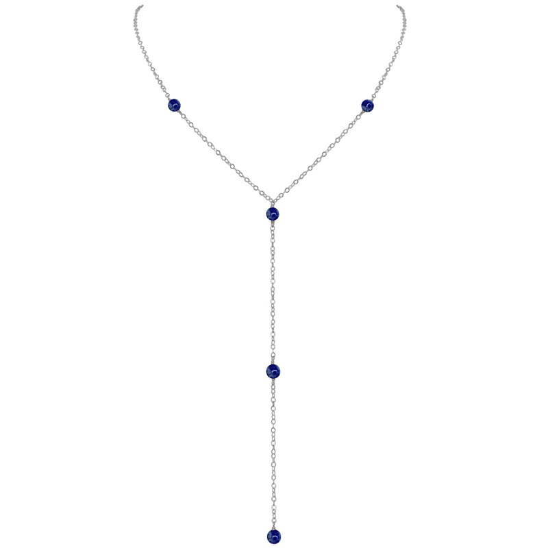 Dainty Y Necklace - Lapis Lazuli - Stainless Steel - Luna Tide Handmade Jewellery