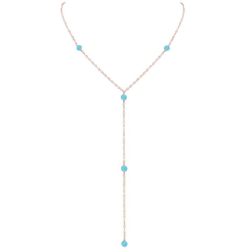 Dainty Y Necklace - Larimar - 14K Rose Gold Fill - Luna Tide Handmade Jewellery