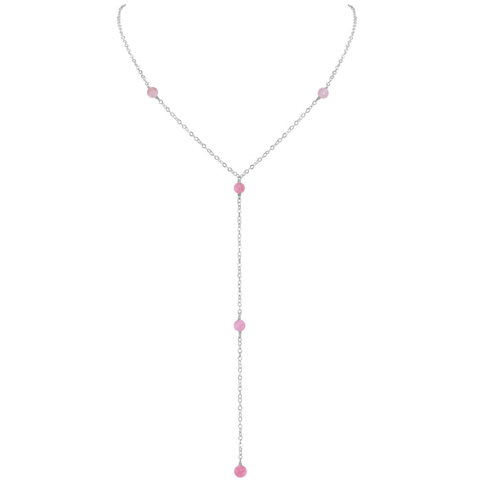 Dainty Y Necklace - Pink Peruvian Opal - Sterling Silver - Luna Tide Handmade Jewellery