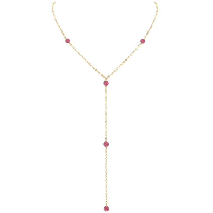 Dainty Y Necklace - Pink Tourmaline - 14K Gold Fill - Luna Tide Handmade Jewellery