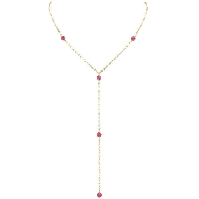 Dainty Y Necklace - Pink Tourmaline - 14K Gold Fill - Luna Tide Handmade Jewellery